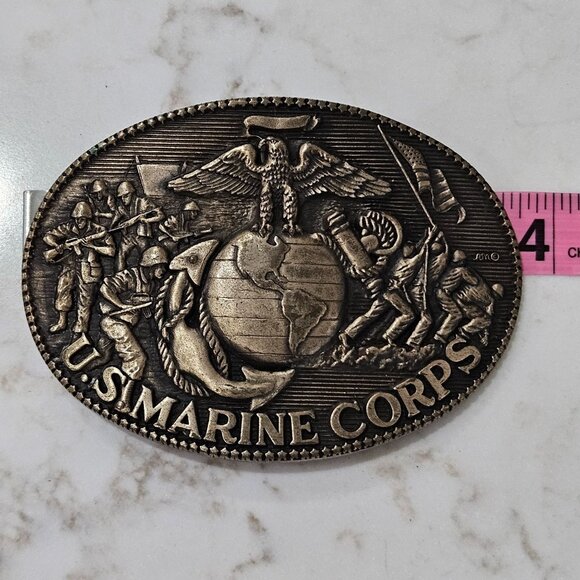 USMC Marine Corps Solid Brass Belt Buckle By Award Design Medals Vintage 1980s - Picture 5 of 9